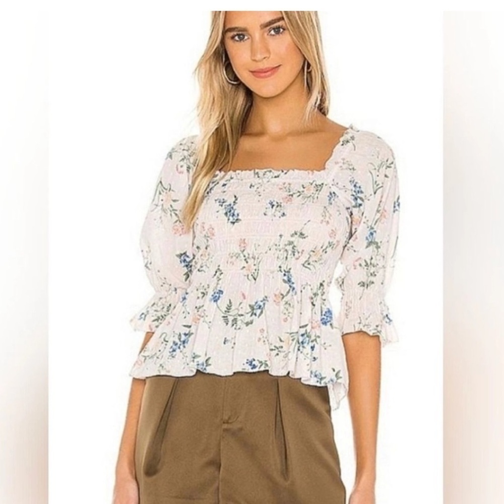 Saylor Clover Floral Puff Sleeve Blouse Size m Multicolor Spring